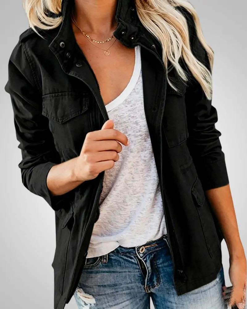 Adeline | Damen Lässiger Herbstjacke mit Taschen