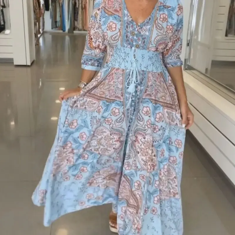 Aisha™ Maxikleid aus Premium-Viskose mit V-Ausschnitt