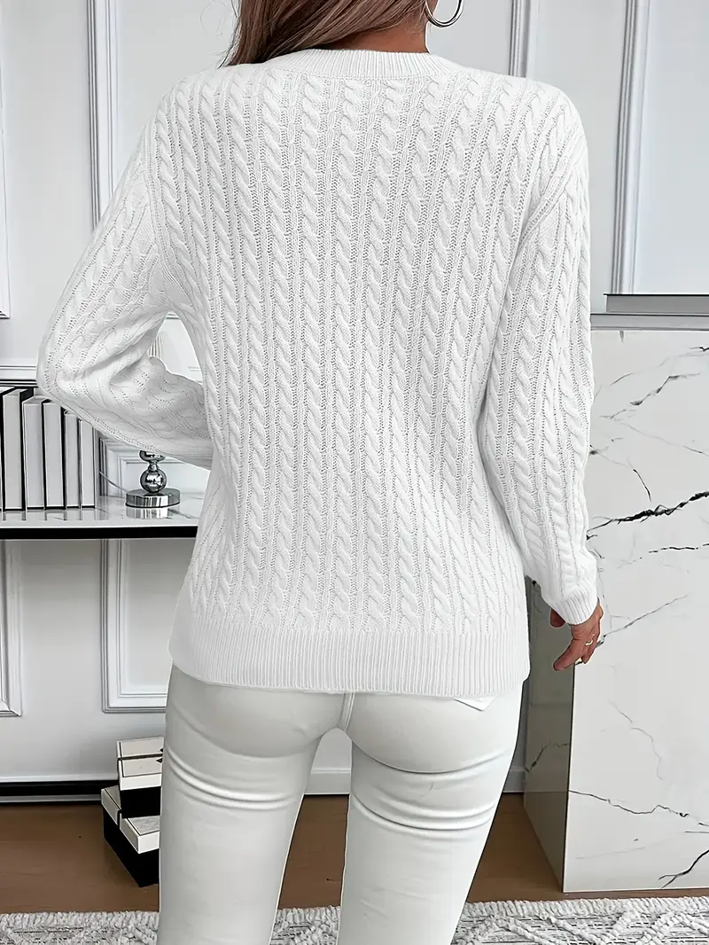 Aldine | Damen Zopfmuster Strickpullover Weiß