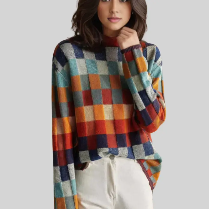 Aldona | Damen Bunter Strickpullover mit Rollkragen