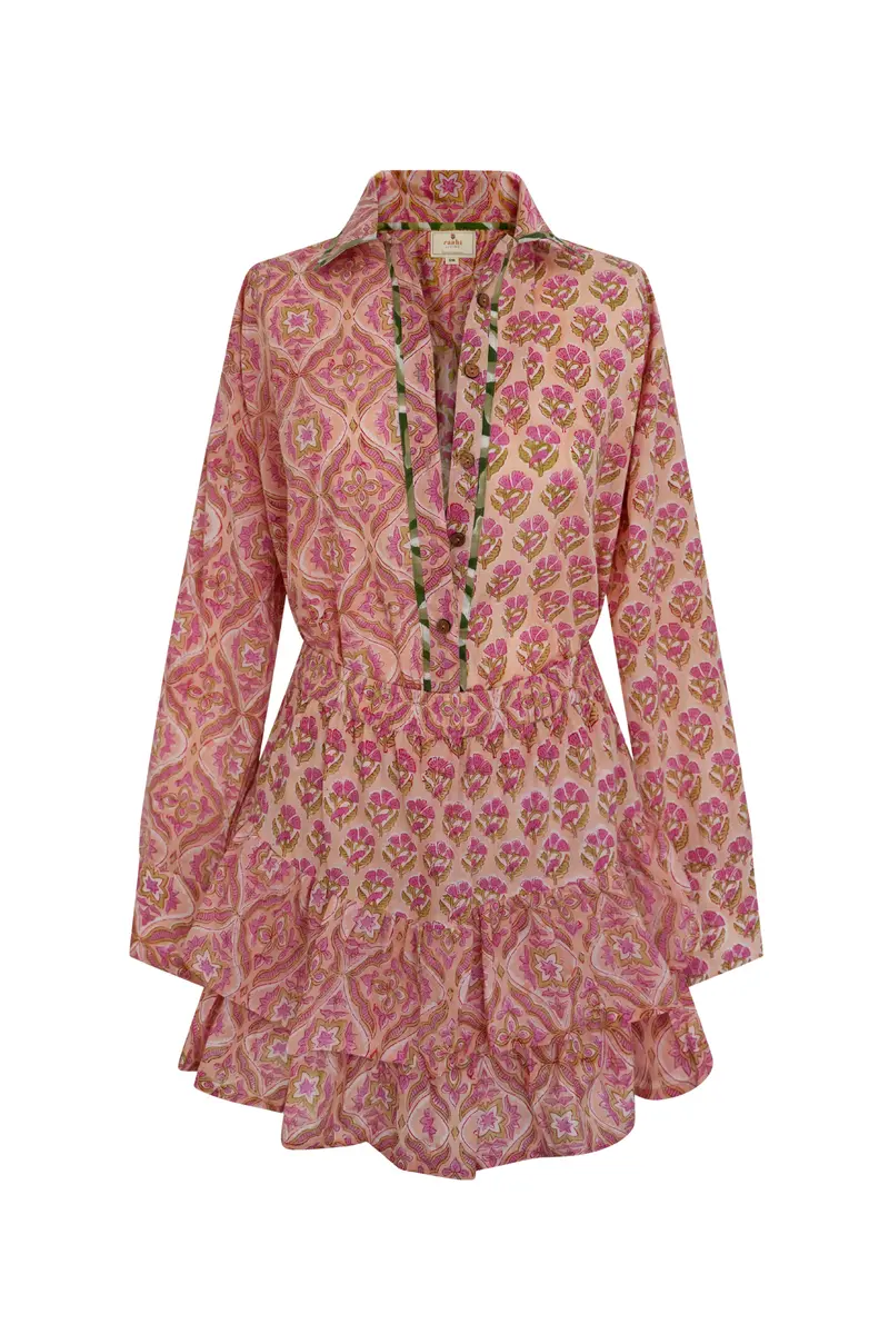 Alia Two Piece Block Printed Oversized Shirt & Skort Pastel