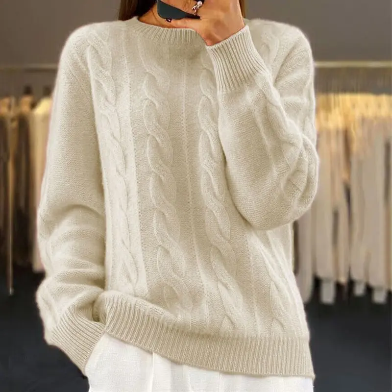 Almeda | Damen Zopfmuster Strickpullover Rundhals