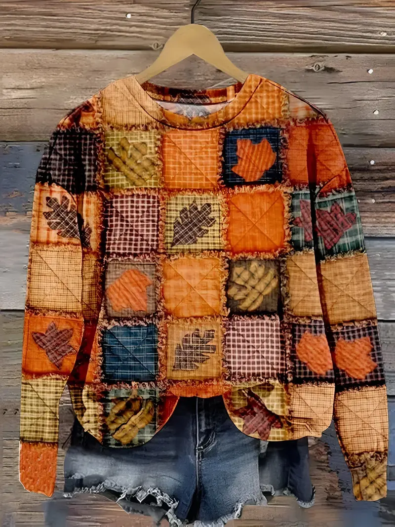 Almgard | Damen Pullover Patchwork Herbst Sweatshirt