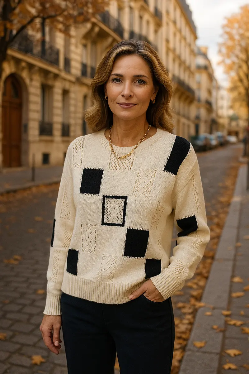 Almira | Damen Strickpullover Patchwork Rundhals