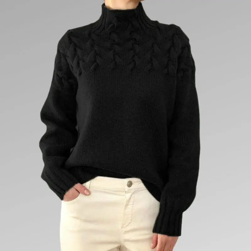 Almonde | Damen Zopfmuster Strickpullover mit Rollkragen