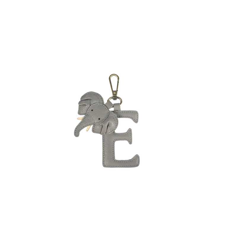Alphabet Keychain Large | E | Elephant Grey Leather