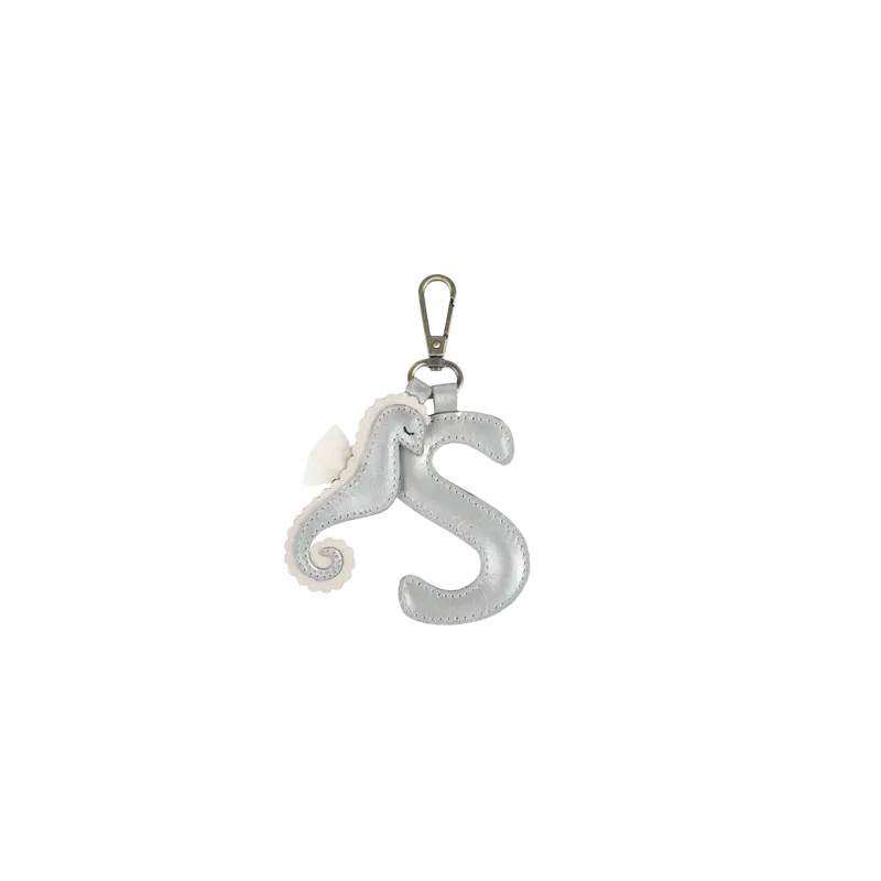 Alphabet Keychain Large | S | Silver Grey Metallic Leather