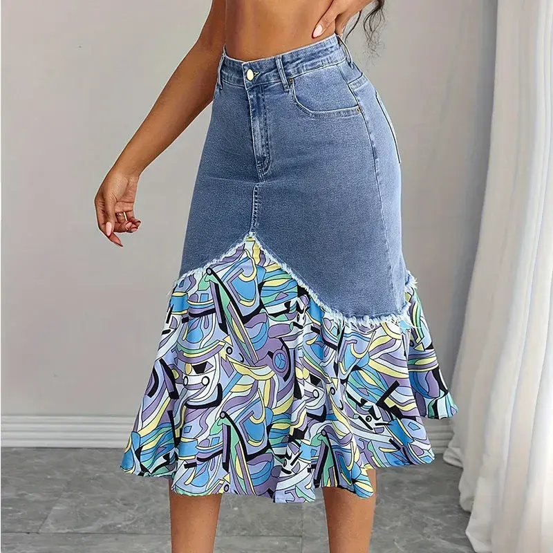 Althezae | Jeansrock mit Patchwork-Volant