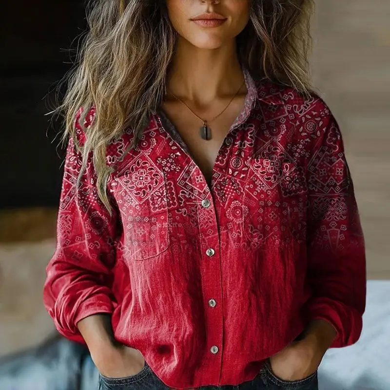 Amelia | Boho-Muster Quasten-Bindung Bluse