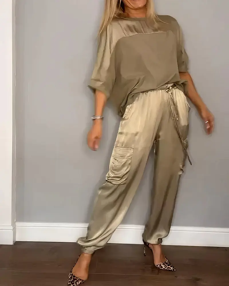 Amelia | Zwei-Teile Set mit Bluse und Cargo-Hose, Chic