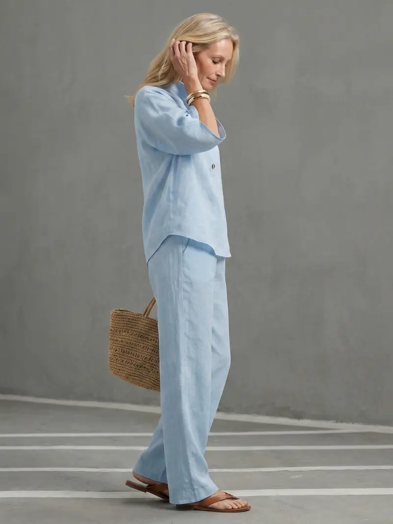 Amity | Knopf-Front Relaxed Tunika-Hosen-Set