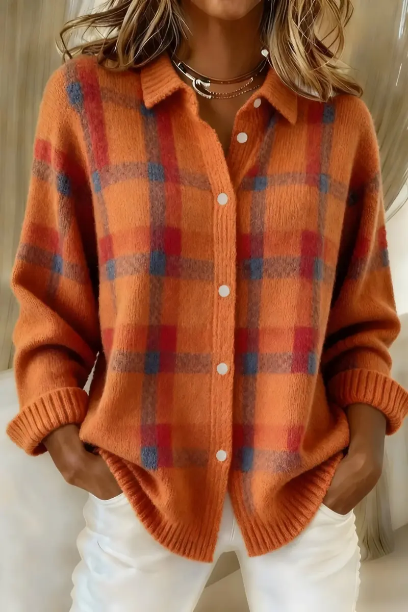 Anna – Weiche Strickjacke mit Karomuster