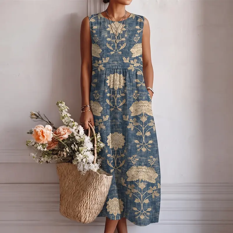 Ärmelloses Midikleid mit Blumenmuster für Damen