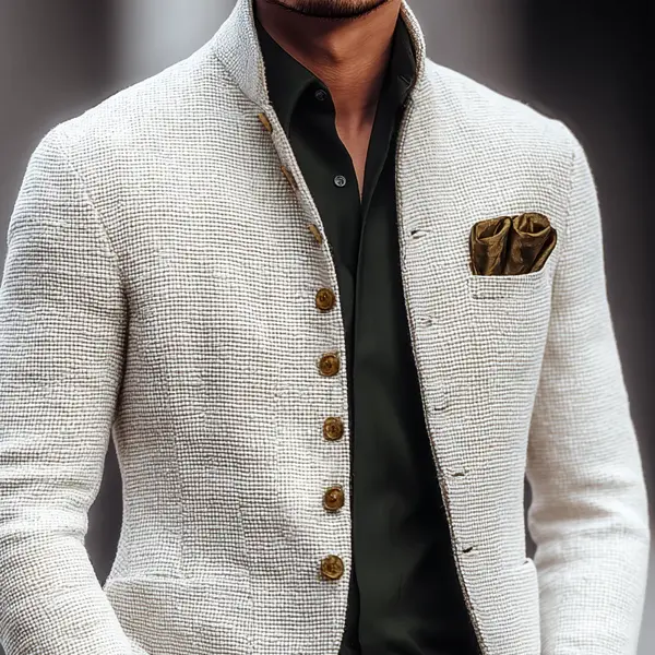 Artjom – Schlichte Tweed-Freizeit Jacke Mit Hohem Kragen