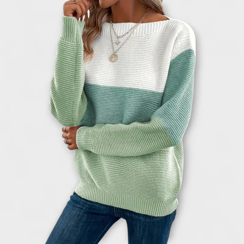 Aurora - Eleganter dreifarbiger Patchwork-Pullover