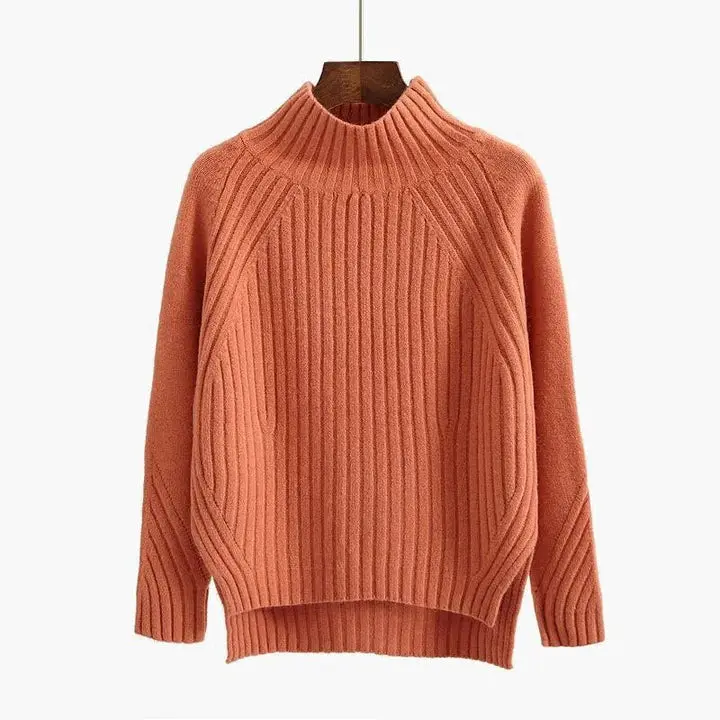 Beatrice | Damen Gerippter Winterpullover mit hohem Kragen
