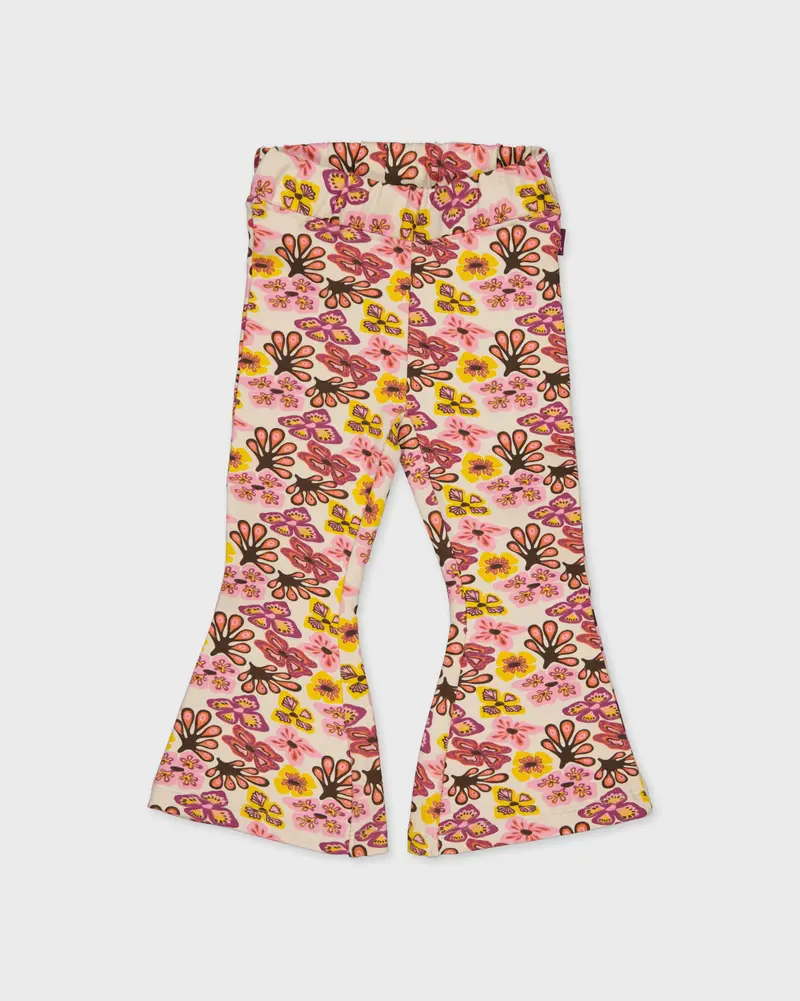 Beige flared legging met bloemenprint | AOP Purple Flower