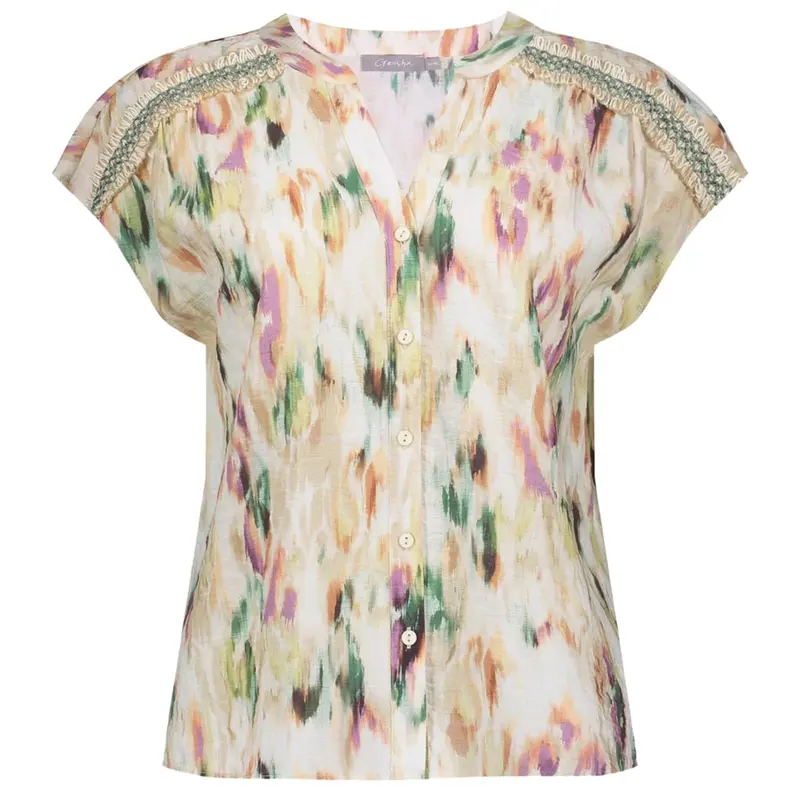 Beige met multicolor geprinte blouse 63457