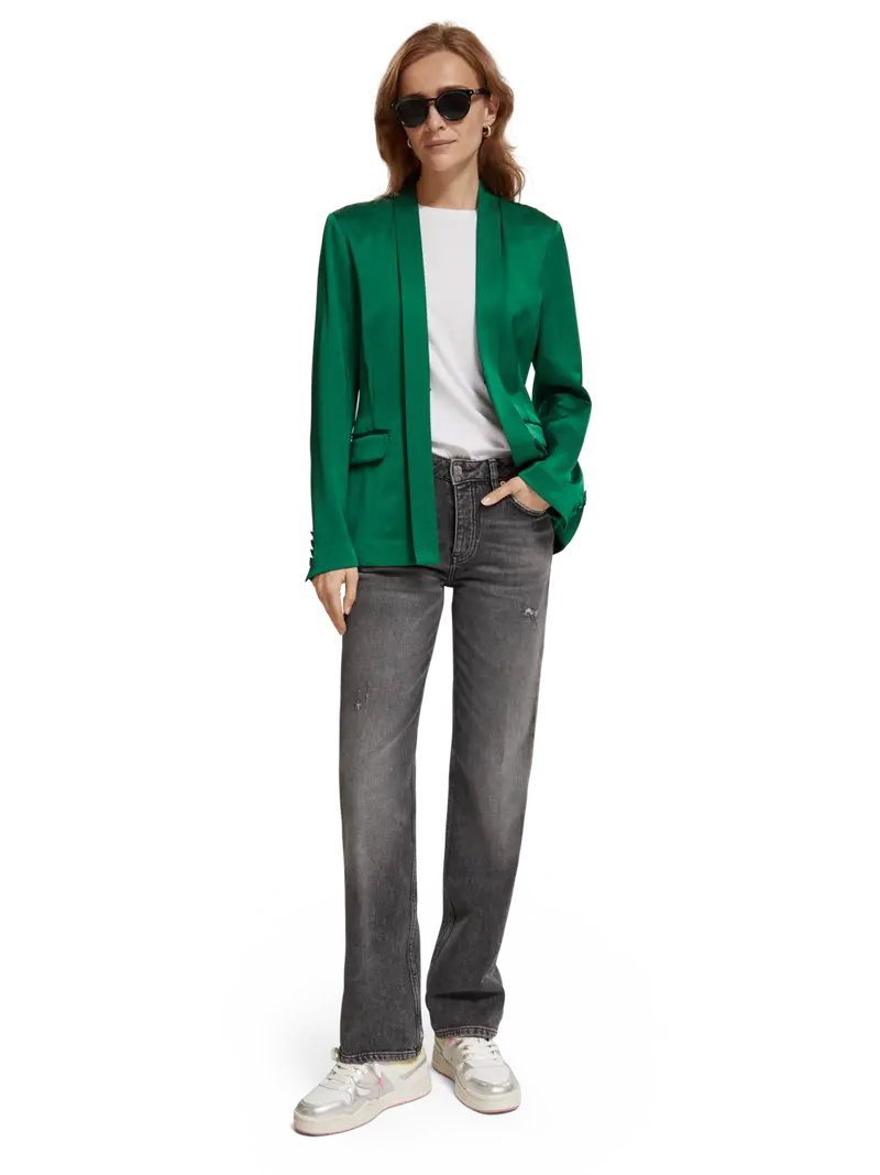 Belted Satin Single Breasted Blazer