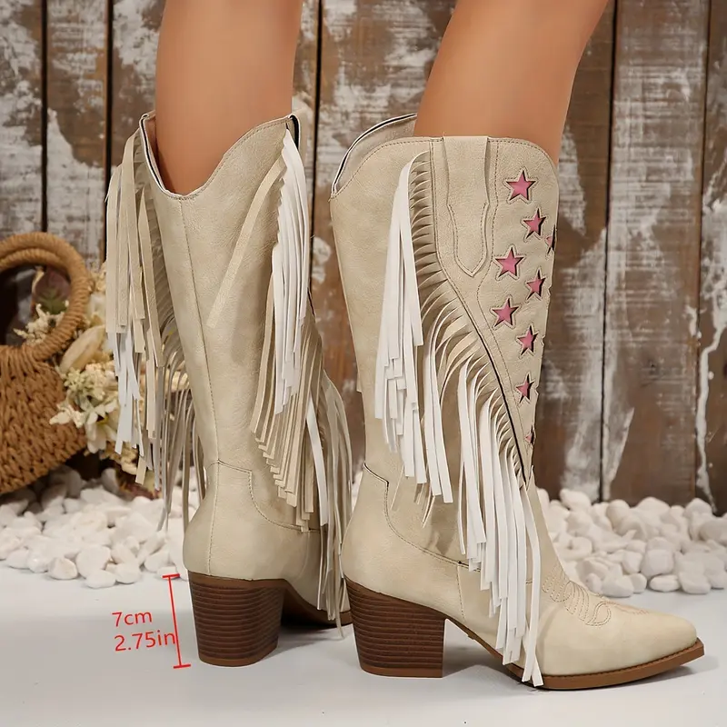 Beverley | Damen Westernstiefel mit weitem Schaft und Fransen