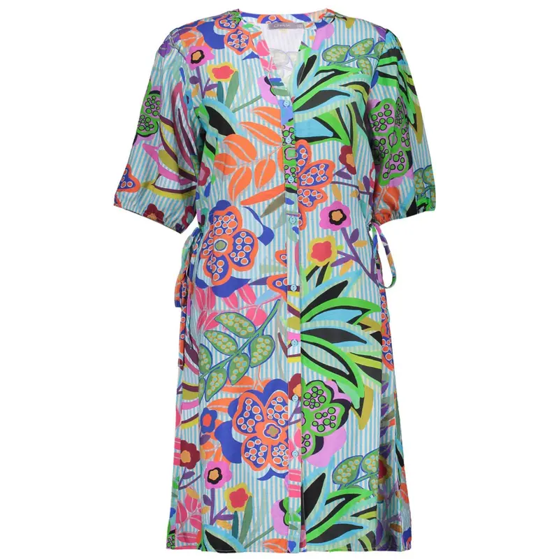 Blauw met multicolor geprinte jurk 67400