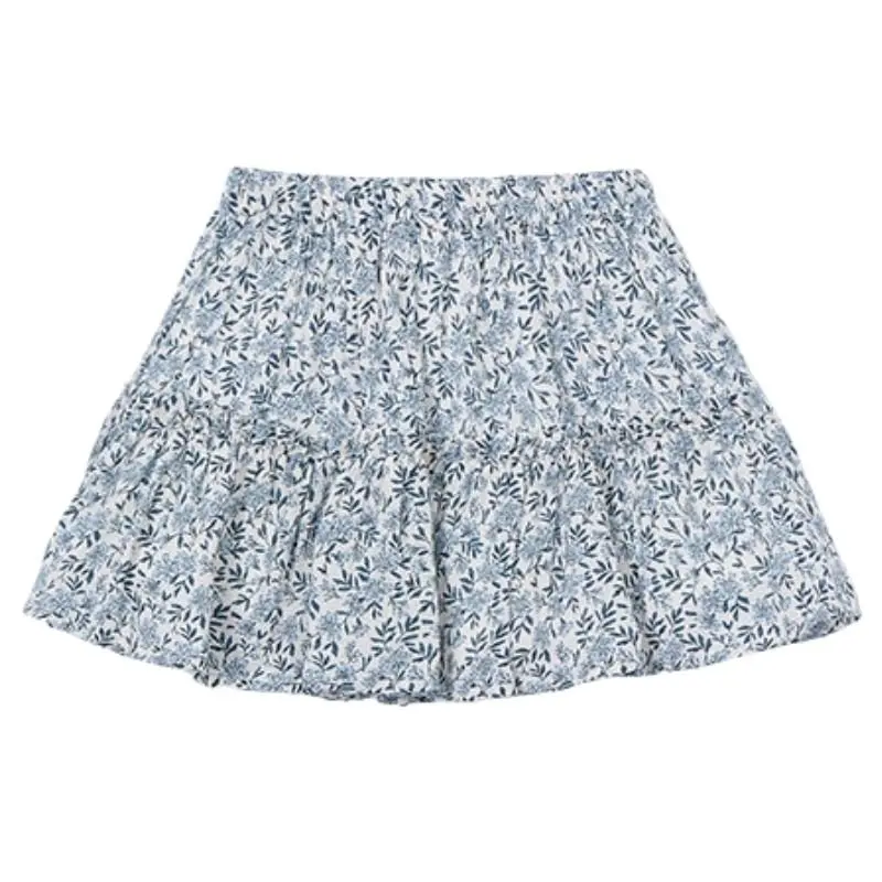 Blauw met wit geprinte dobby rok 3903