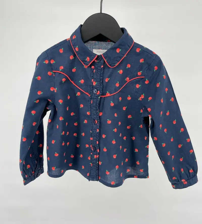 Blouse Donkerblauw Appeltjes Maat 80 / 86