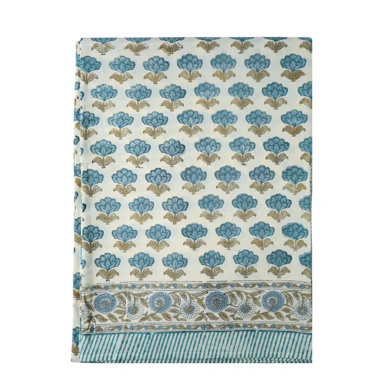 Blue Hydrangea Buti Hand Block Print Tablecloth – 170x300cm