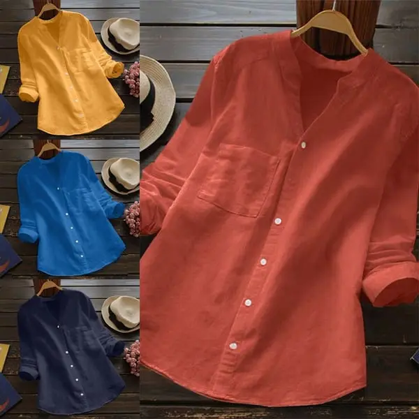 Bluse Damen Langarm Stehkragen