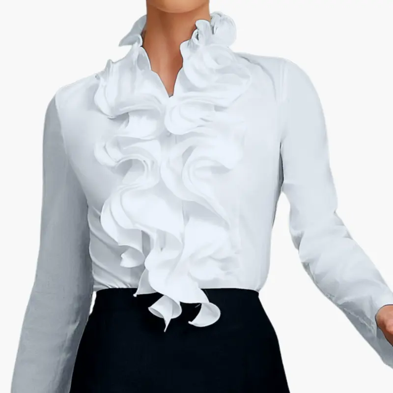 Bluse Damen - Lange Ärmel mit Rüschenkragen | Elegant