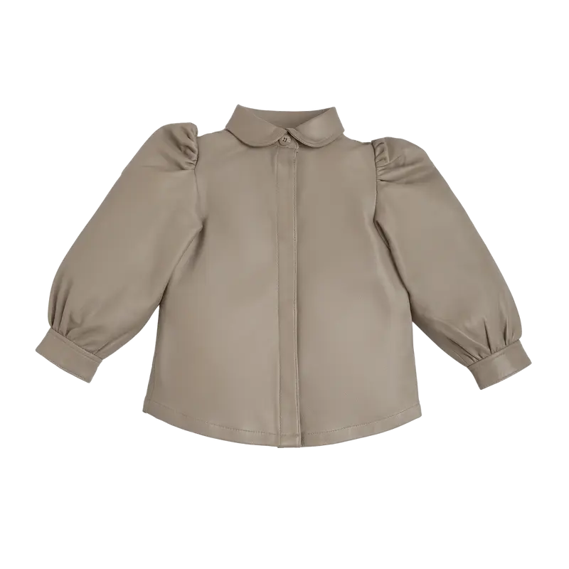 Boa Leather Blouse | Grey Beige Leather