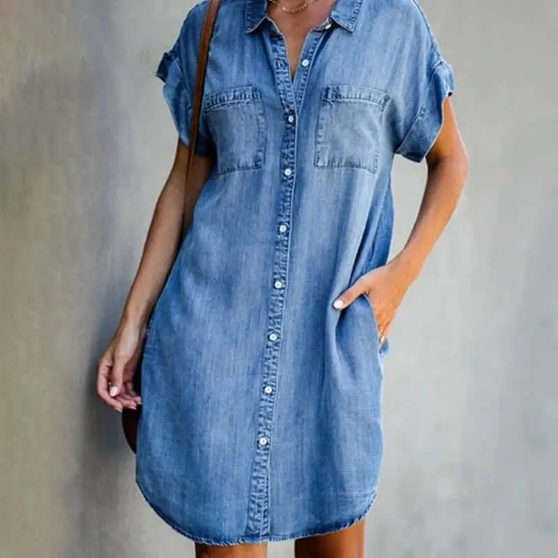 Bonnie | Damen Denim Mini Kleid mit Knopfleiste