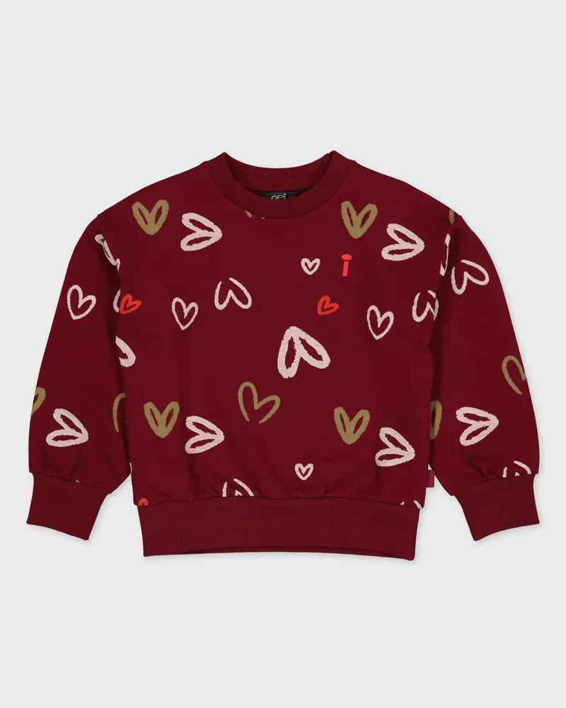 Bordeauxrode sweater met hartjesprint | AOP Red Hearts