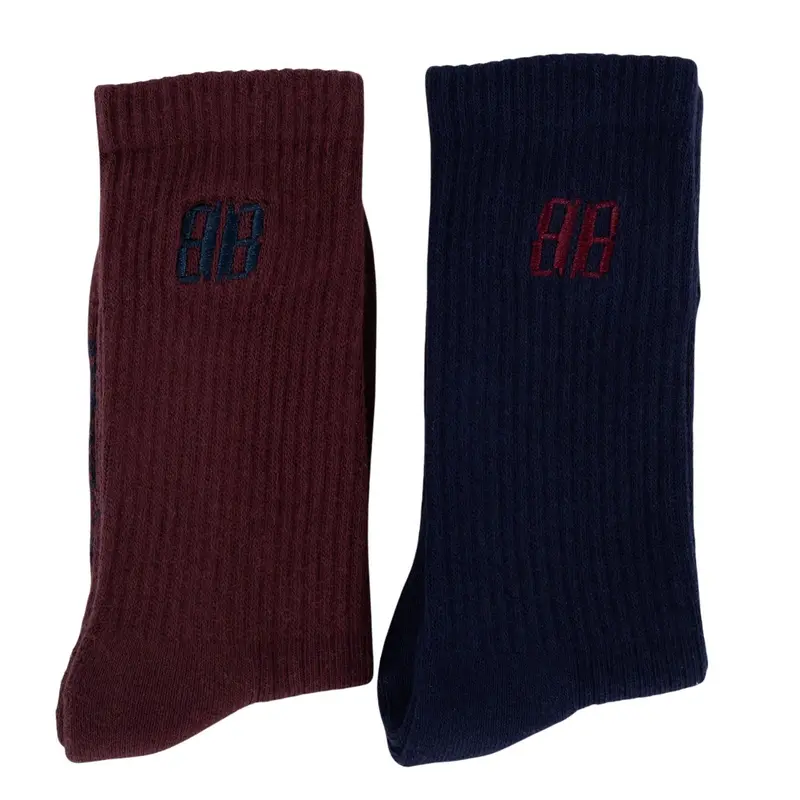 Bordeauxrood met donkerblauwe 2-pack effen Socks