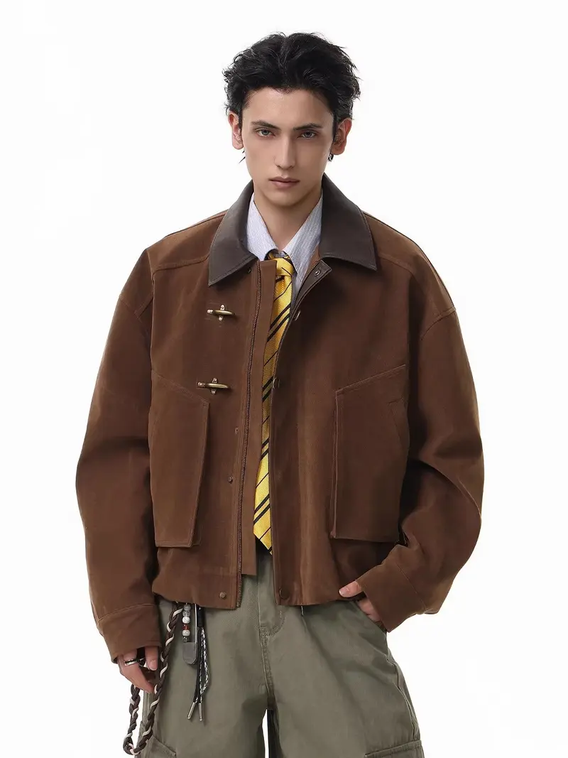 Boxy BarnStyle Jacket with Leather Collar