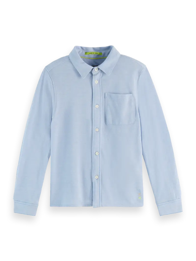 Boys' Regular-fit two-tone pique long-sleeve shirt