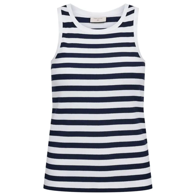 Brilliant White met navy blazer gestreepte tanktop Effy