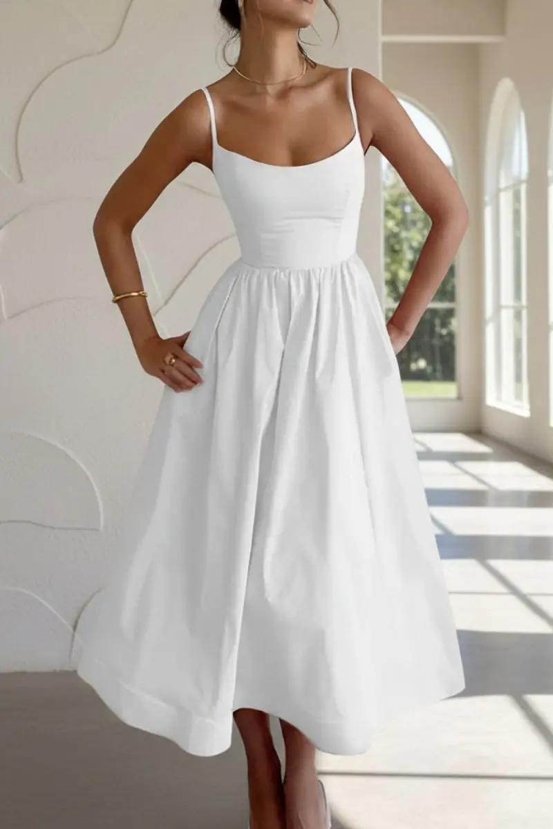 Britta | Damen Spaghetti Träger A-Linien Midikleid
