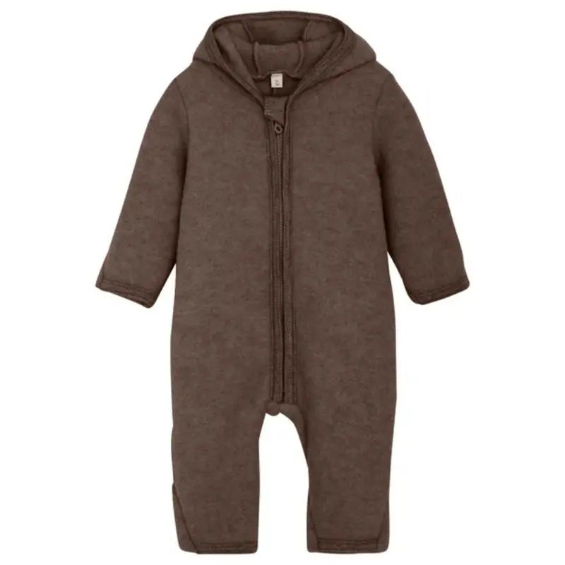 Brown Melange pram suit Ears Wool Fleece