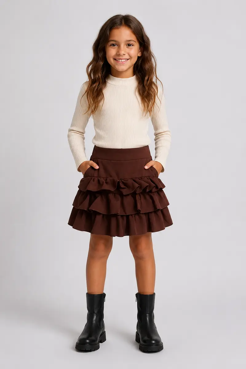 Bruine Ruffle Rok