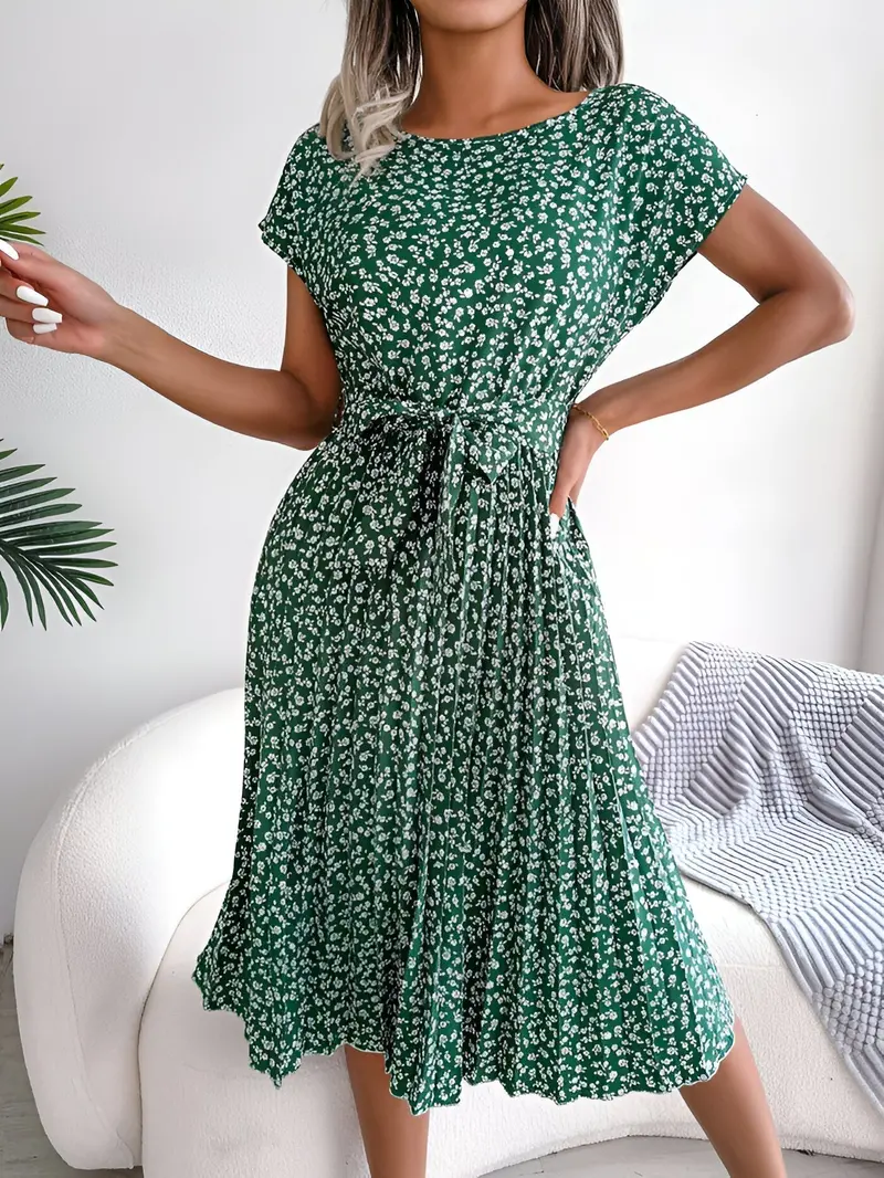 Caitlin | Plissee Blumenmuster Kleid