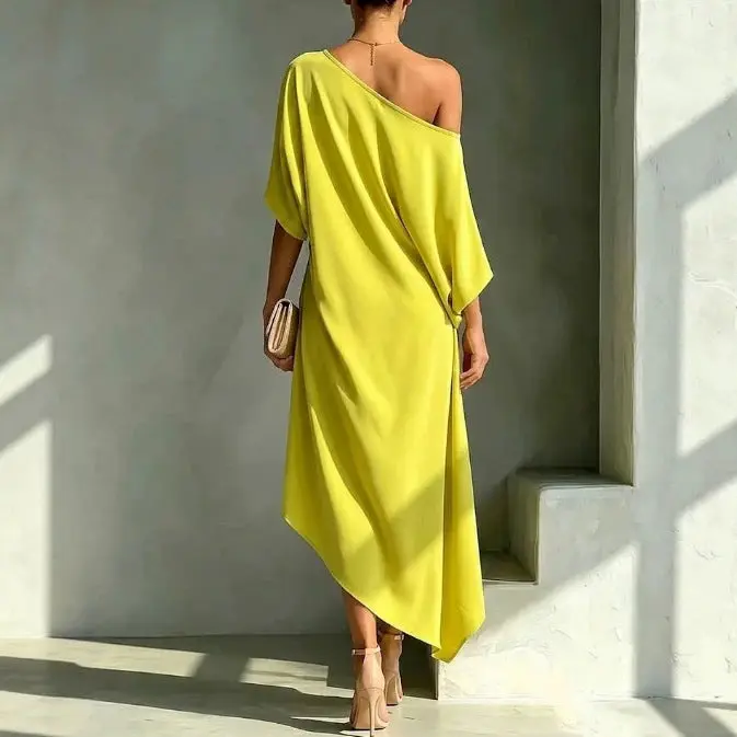 Camila | Damen-Ein-Schulter-Maxikleid mit Seitenschlitz