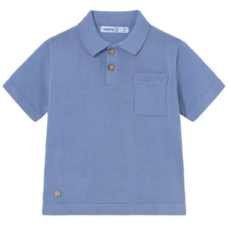 Capriblauwe knitted korte mouw polo 1109