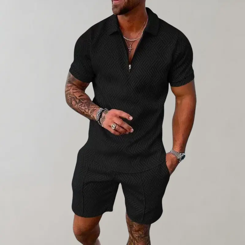 Caspian | Herren Texturiert Polo Shorts Set