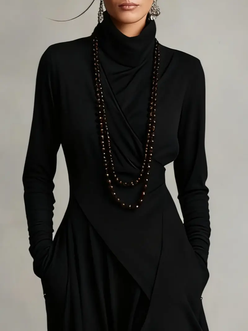 Celenora - Hochgeschlossenes Soft-Touch-Maxikleid