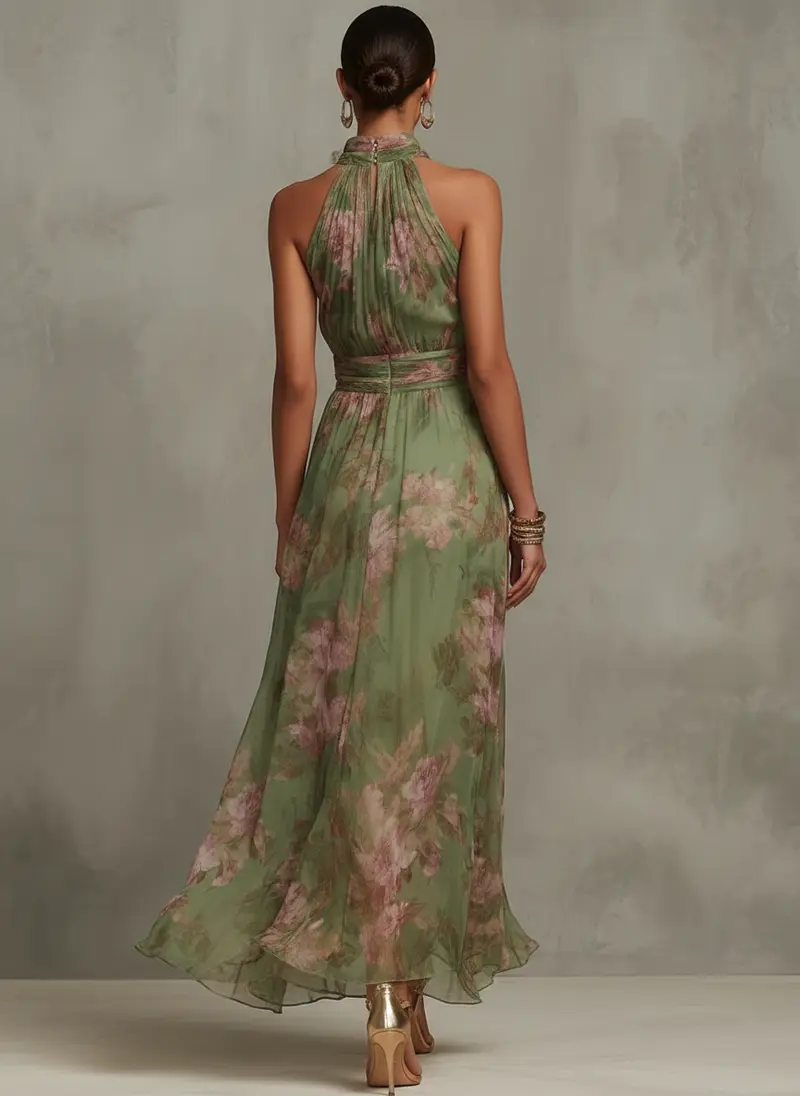 Celestina | Damen Neckholder Blumen Maxikleid