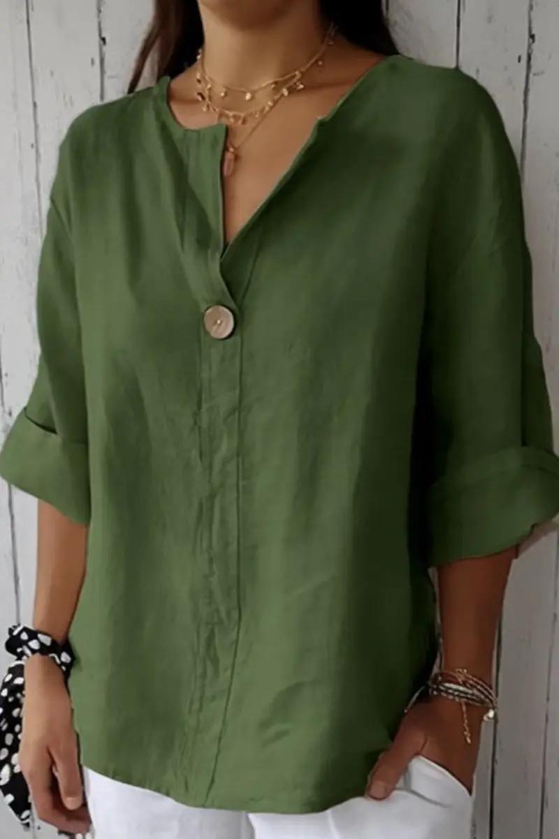 Chalina – Leinen bluse Mit V-Ausschnitt