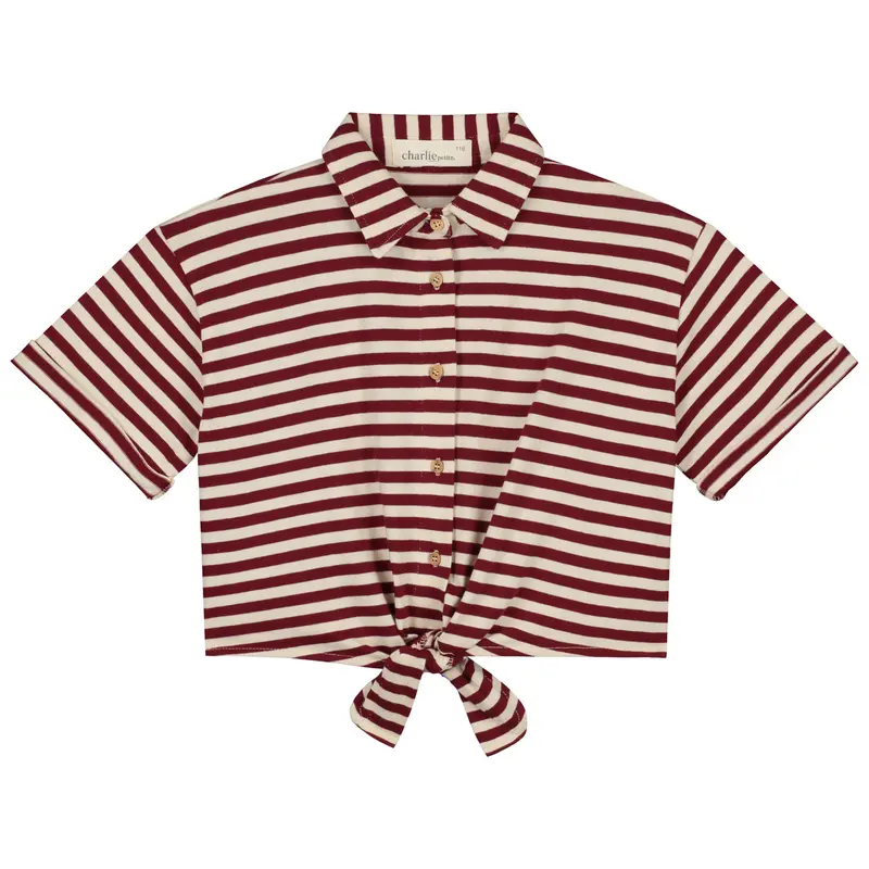 Charlie Petite | Georgie Blouse | Cream/Bordeaux