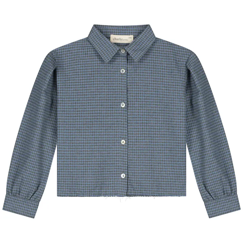 Charlie Petite | Niki Blouse | Blue/Grey Checked