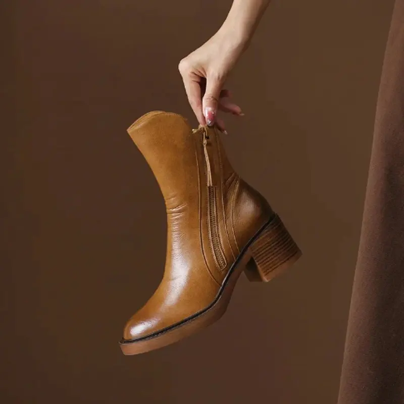 Charlotte | Elegante Leder-Stiefeletten mit Blockabsatz